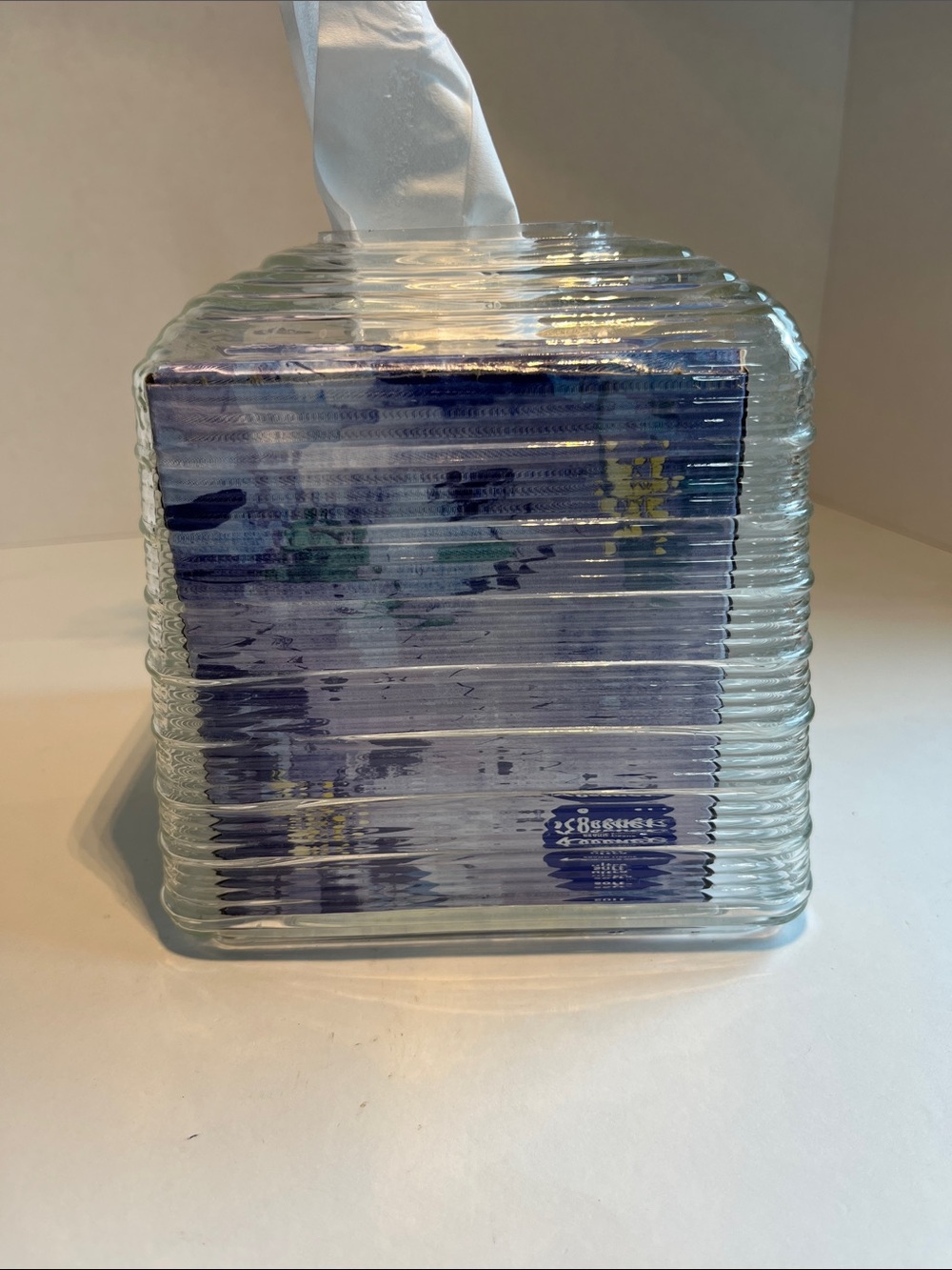 Vintage Ribbed Glass Tissues Box Holder Elegant Dispenser